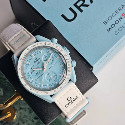 Swatch x Omega Blue Dial/White Strap Bioceramic Moonswatch Mission to Mercury OG-1027