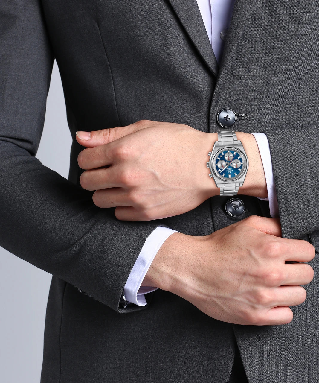 Casio Edifice Chronograph  Quartz Men's Watch With Silver Strap/Blue Dial ED416