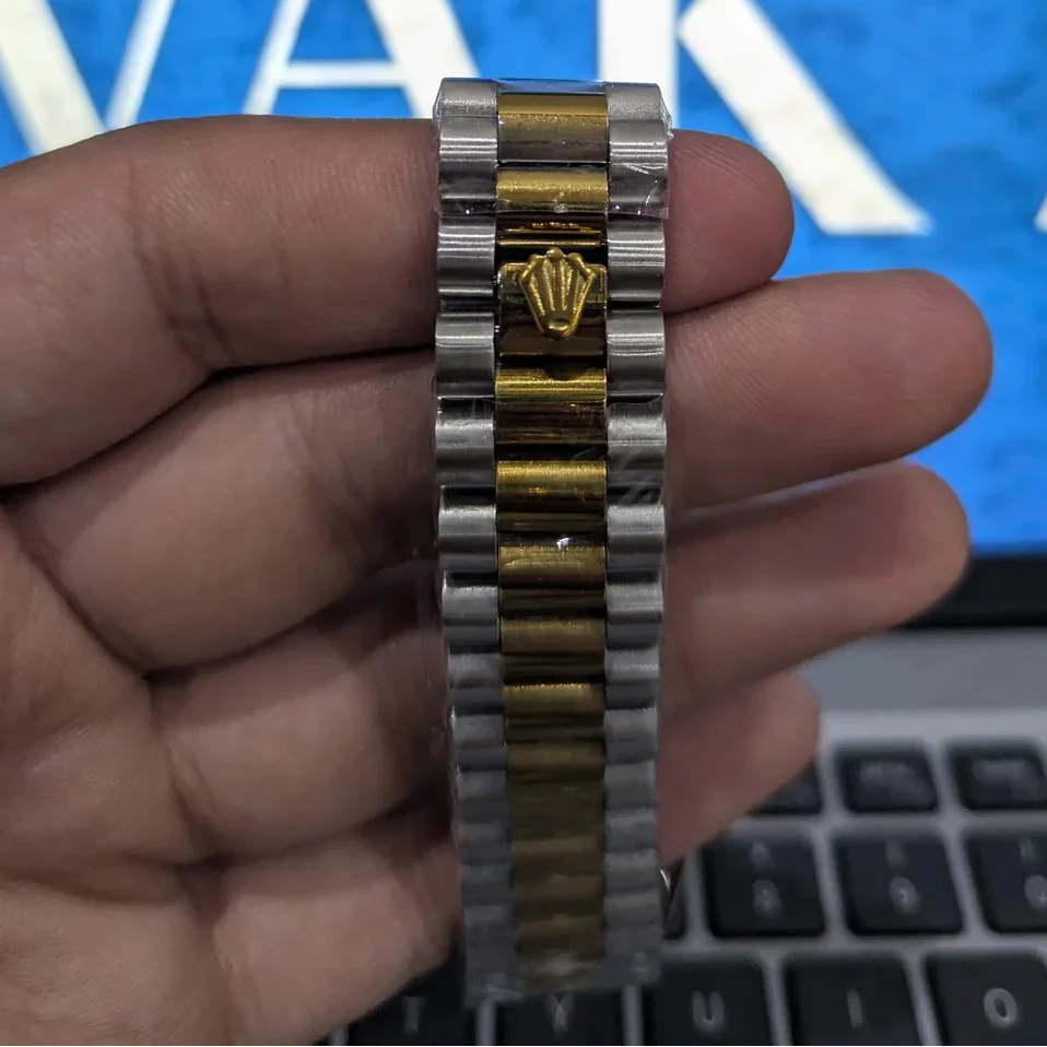 Rolex Oyster Perpetual Quartz Day-Date Watch - White Dial/Gold and Silver Strap RLX-2541
