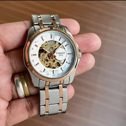 Tissot White Rose-Gold Skeleton Dial Automatic Men's Watch TS-616-7