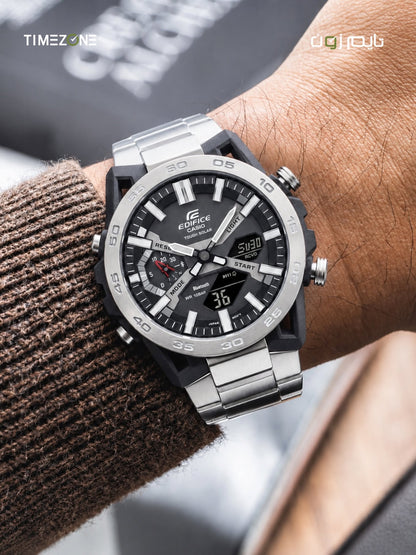 Casio Edifice ECB-2000 Quartz Men's Watch With Silver Strap /Black Dial ED422