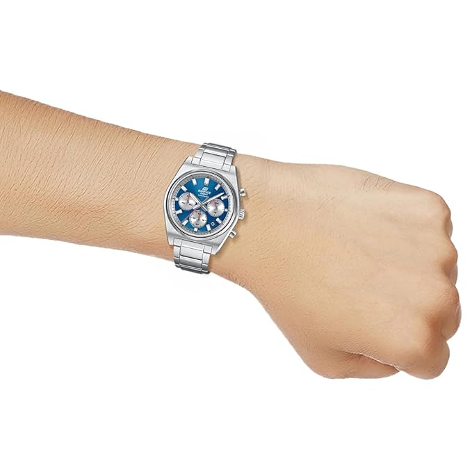 Casio Edifice Chronograph  Quartz Men's Watch With Silver Strap/Blue Dial ED416