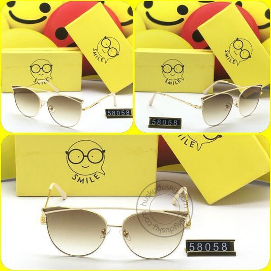 Smile Brown Shade Glass Men's Women's Sunglass for Man Woman or Girl SM-01 Golden Frame Gift Sunglass