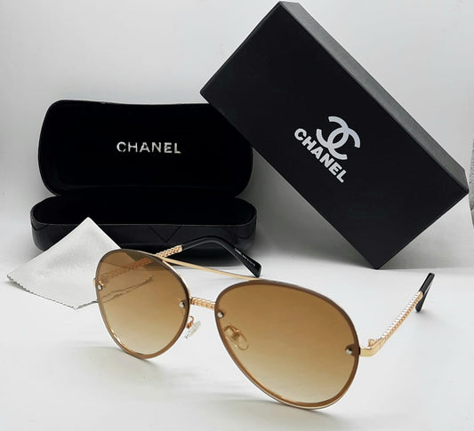 Chanel Branded Golden Color Glass Men's Women's Sunglass With Golden Frame For Men Women's Or Girl  Gold And Black Design Stick Gift Sunglass- Classy Look Sunglass Cha-97