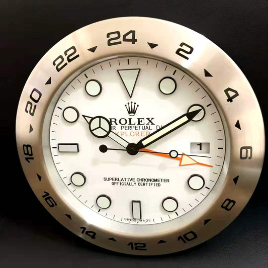 Rolex Wall Clock Explorer II Wall Clock White Dial Sky Black Markers Qurtz Dated Clack Black And White Bezel Design Metal Art Wall Clock Home Decor Wall Clocks- Classy Look Clock For Home D cor Wall RLX-WC-9022