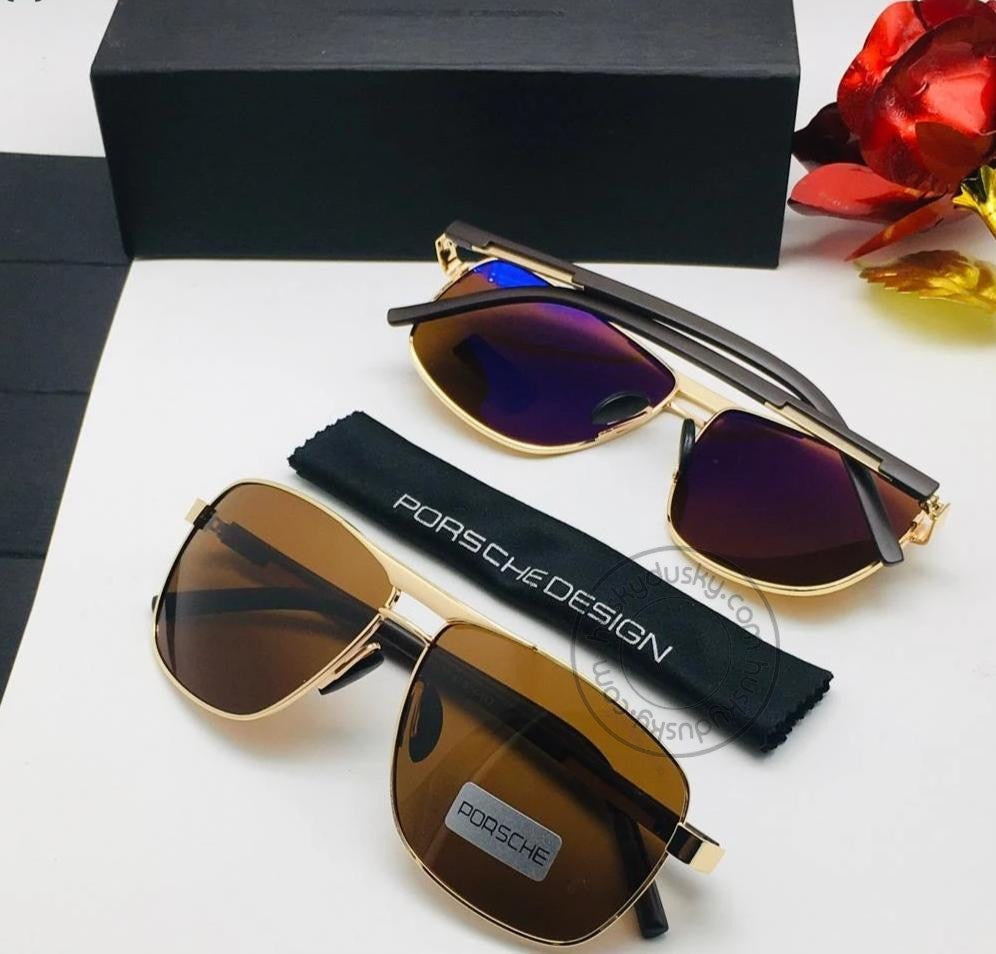 New Porsche Design Branded Brown Glass Men's Sunglass For Man PCE-75 Gold Frame Gift Sunglass