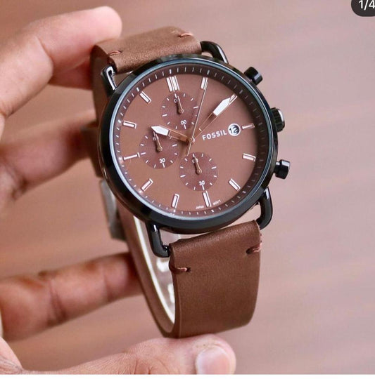 Fossil Analog Leather Strap Watch for Men's With Brown Dial FS-0509 Men's Watch Genuine for Gifts