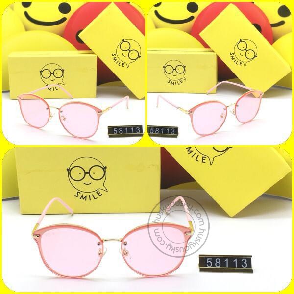 Smile Pink Glass Men's Women's Sunglass for Man Woman or Girl SM-002 Golden Pink Frame Gift Sunglass