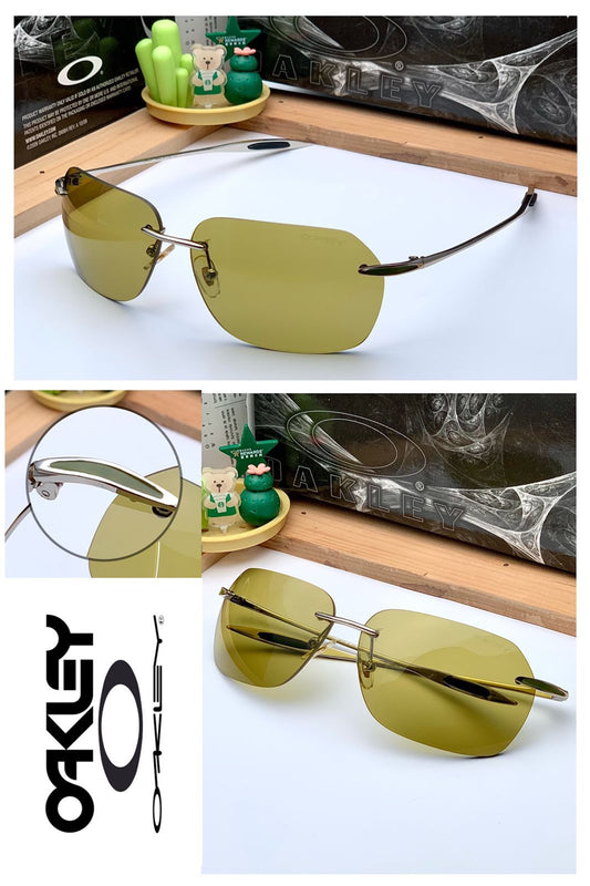 Oakley  Branded Rimless Frame Blocking Sunglass In a Olive Green Color lens And Stainless Steel Stick Sunglass For Sun Protection And Also For Reading-OK-UV440