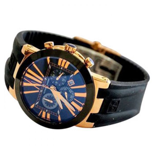 Ulysse Nardin UN-3496 Silicon Chronograph Black Banded Formal Men's Watch With Gold Dial Best Gift for Men's