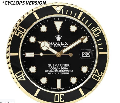 Rolex Wall Clock Quartz Analog Dated Design Metal Art Wall Clock Luminous Function Black Case & Black Dial Metal Home Decor Wall Clocks Inspired By Submariner II Dated Wall decording Clock- Classy Look Clock For Home D cor Wall RLX-WC-801