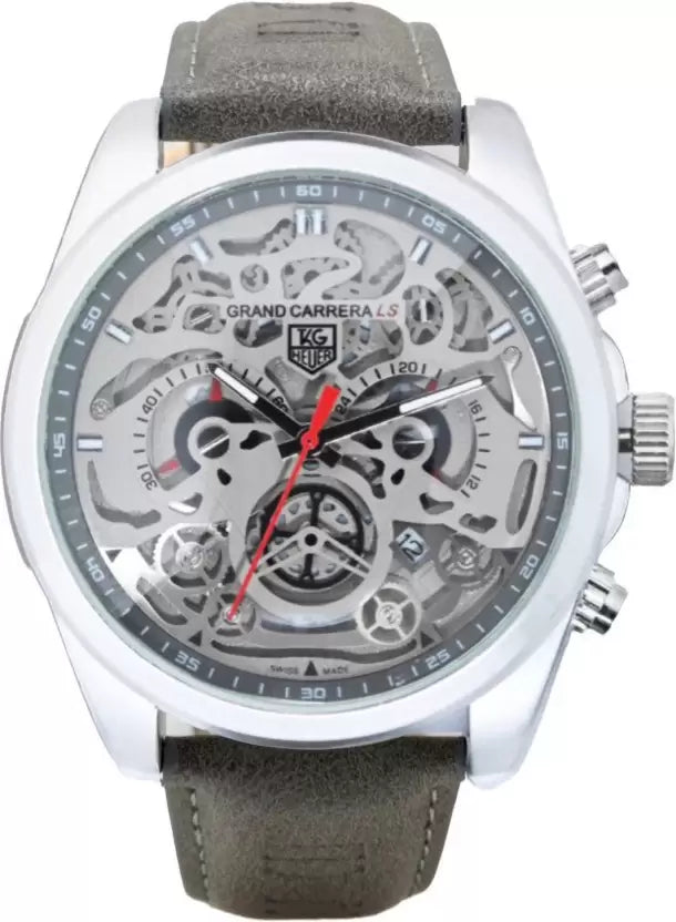 TG CR7 Diagno Grey Chronograph Multi Dial Leather Mens TAG-CAR2110-SILVER Watch for Man - Gift