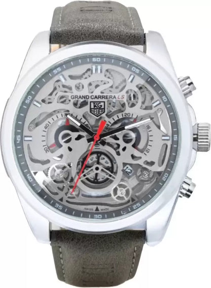 TG CR7 Diagno Grey Chronograph Multi Dial Leather Mens TAG-CAR2110-SILVER Watch for Man - Gift