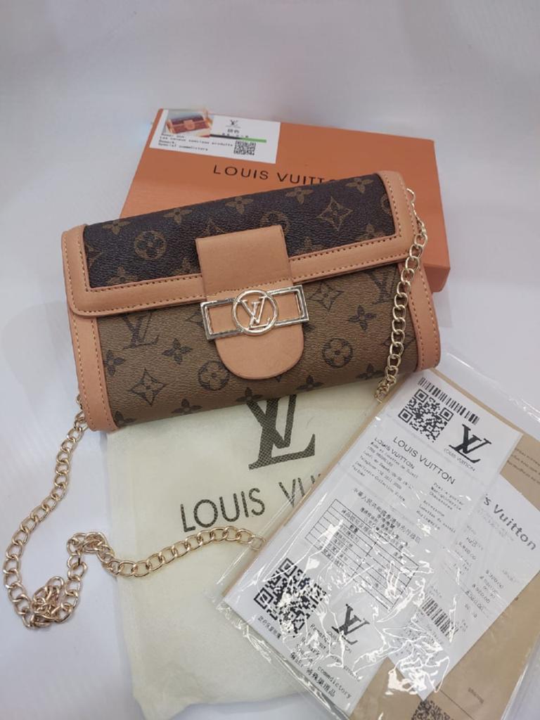 LOUIS VUITTON Brown And Dust Color Women's Or Girls Small Bag Along with Shoulder Chain- Stylist Daily Use Womens Bag LV-6527-WBG
