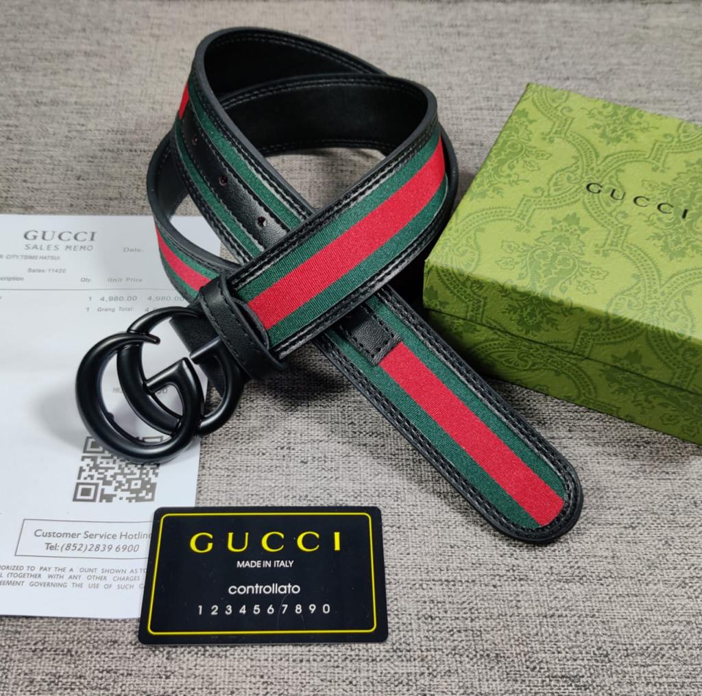 Gucci Marmont TRI Color i.e. Red, Green And Black Color Gucci Design Leather Formal For Men's And Women's Waist Belt Gucci Design Buckle Belt GC-FB-8168