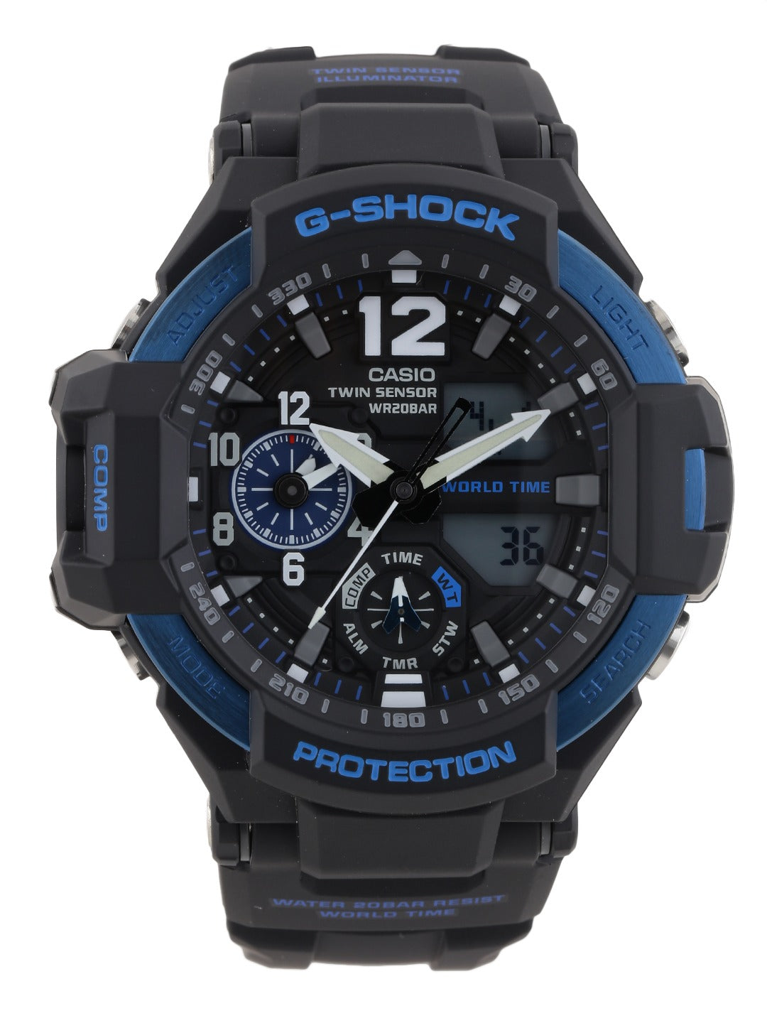 Casio G-Shock Analog RAVITYMASTER Twin Sensor World Time Digital Men Black Analogue and Digital watch With Metal Case Watch For Man Day And Date Gift Watch GA-1100-2B