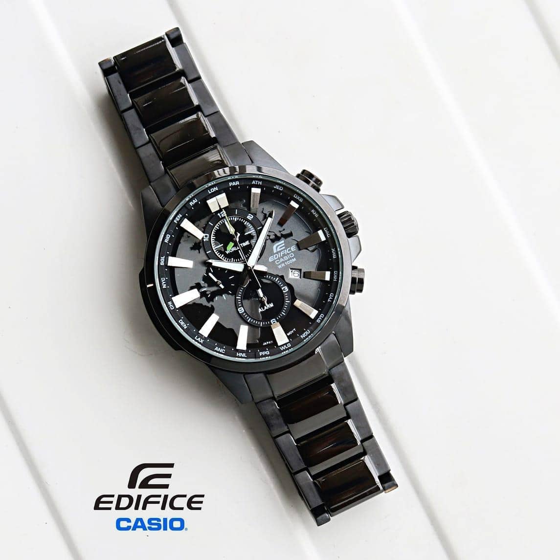 Casio Edifice Chronograph Black World Design Dial Black Metal Men's Watch-best Gift EFR-302