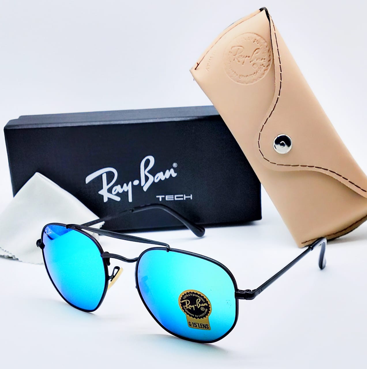 Rayban Brand New stylish Men's Sunglass Heavy Quality Blue Color Glass And Black Frame RB-1110