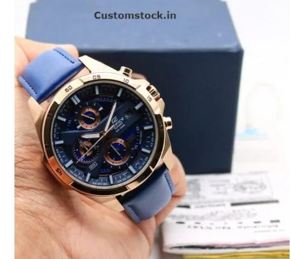 Casio Edifice Limited Adition ChronographBlue Black Dial Blue Strap Leather Men's Watch EFR-556