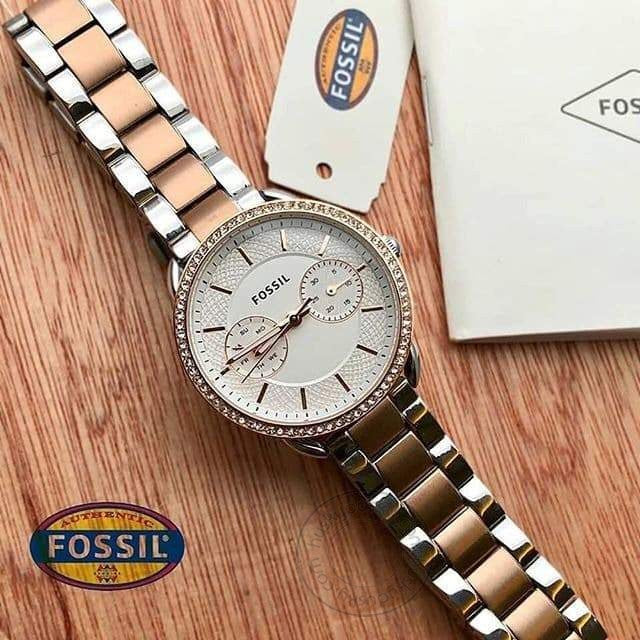 Fossil Rose Gold Silver Women's ES-4396 Watch for Girl or Woman Two Tone - Best Gift For Women