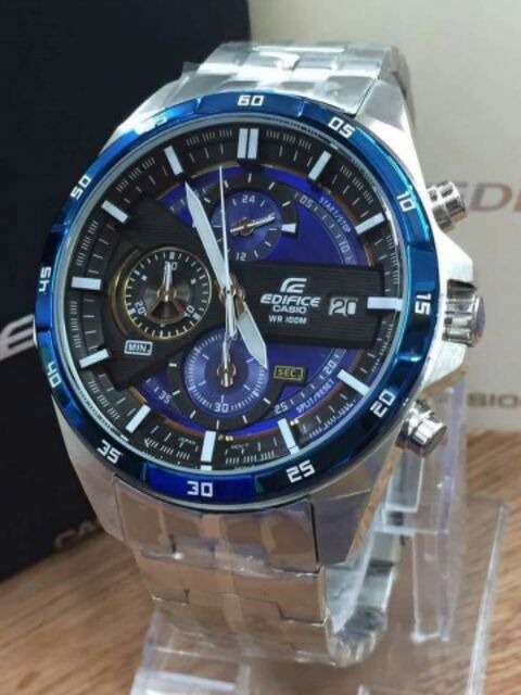 Casio Edifice Chronograph Watch With Silver Stainless steel Strap With Multiple Dial To World Times Men's Watch Blue And Black Case EFR-556-5a-99