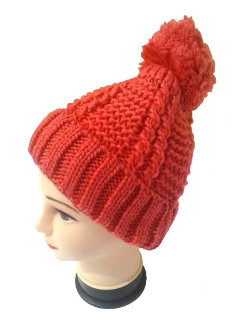 Women Knitted Woolen Cap (Coral, Pack of 1)