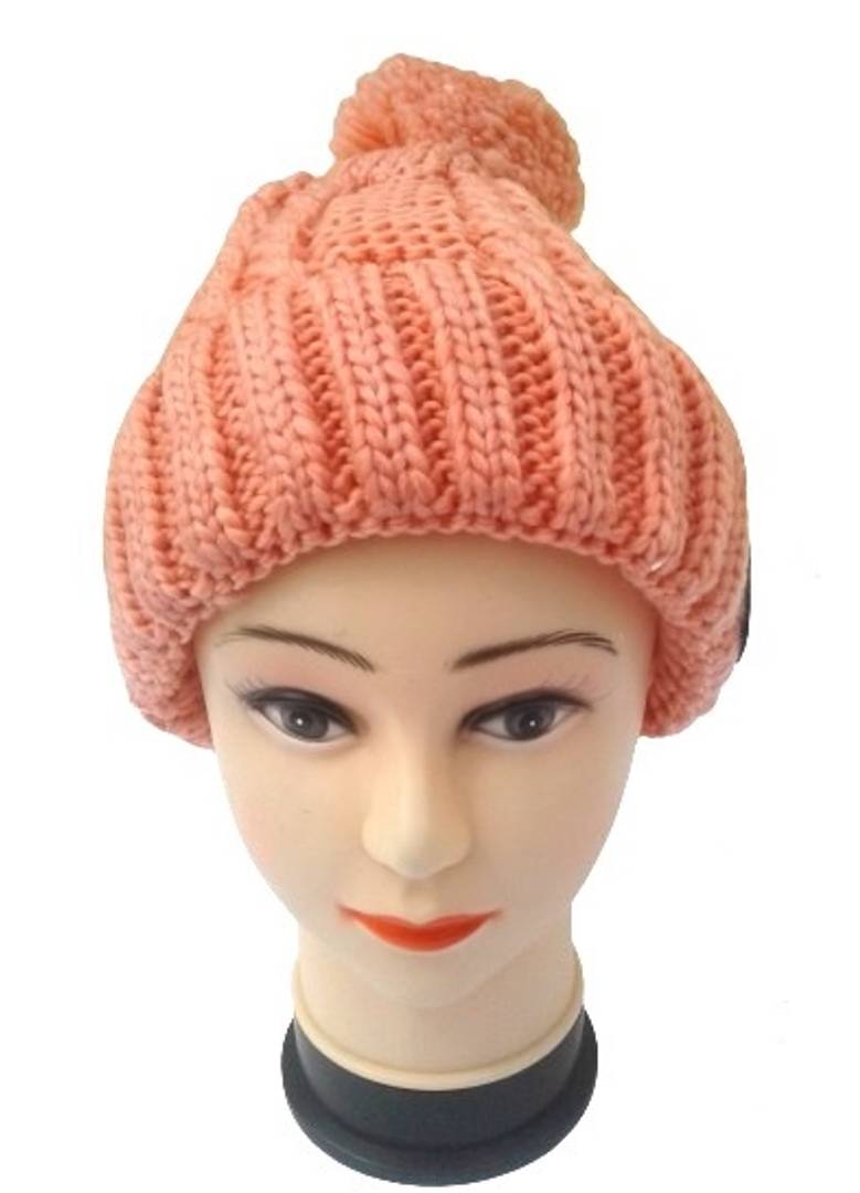 Women Knitted Woolen Cap (Peach, Pack of 1)