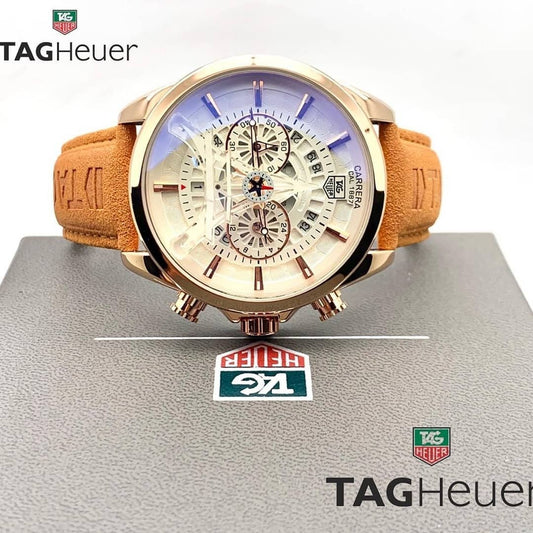 Tag Heuer Carrera Caliber Eiffel Tower Edition TAG-IT-99 Tan Color Leather Chronograph White Dial Leather Men s Watch For Man Gift