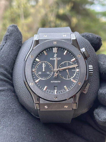 Hublot Classic Fusion Black Magic 45Mm Black Ceramic Rubber Strap Chronograph Watch 1771-RX