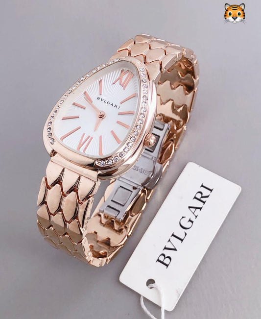 Bvlgari Branded Analog Watch With Rose Gold Color Metal Case & Strap Watch With Designer Strap Watch For Girl Or Woman-Best Gift Date Watch- BV-103146