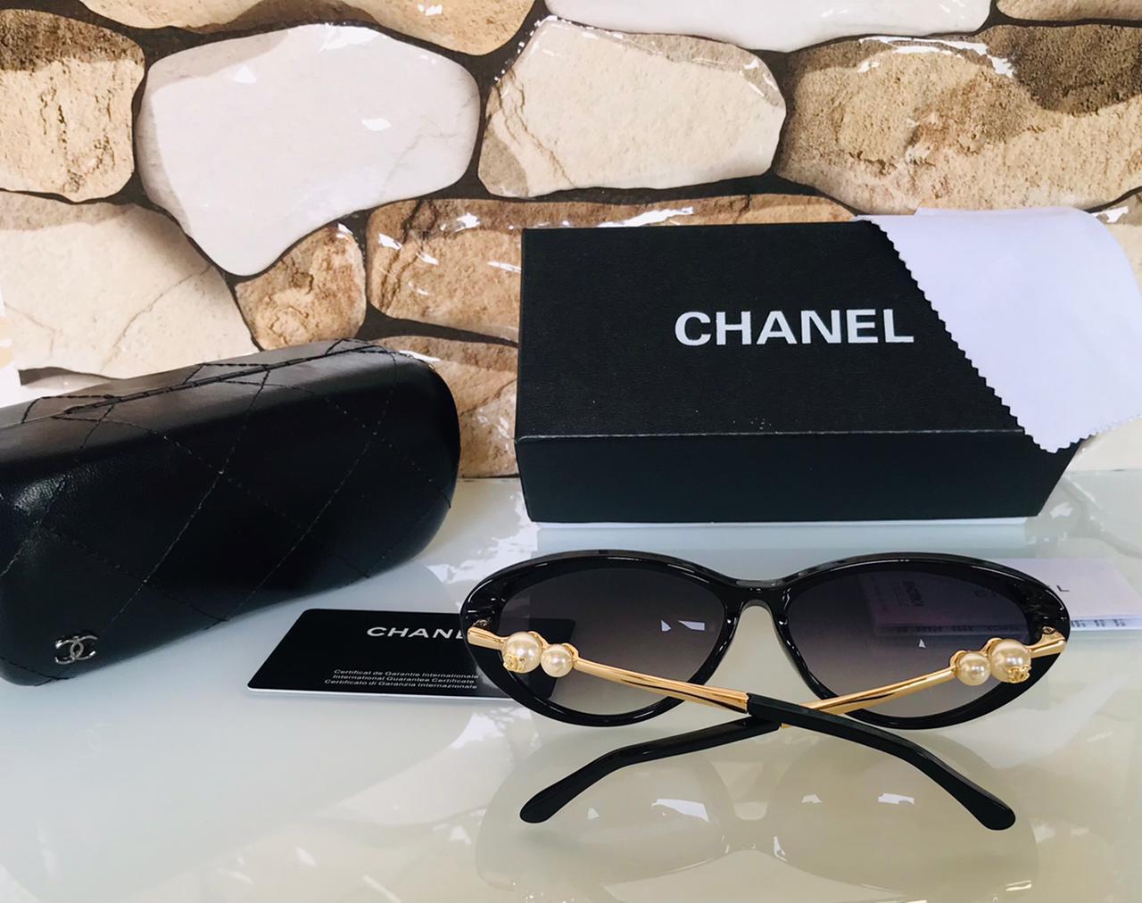 Chanel Black Colour Women's Sunglasses Full Black Frame Oval Shape Latest Design CHA-1011