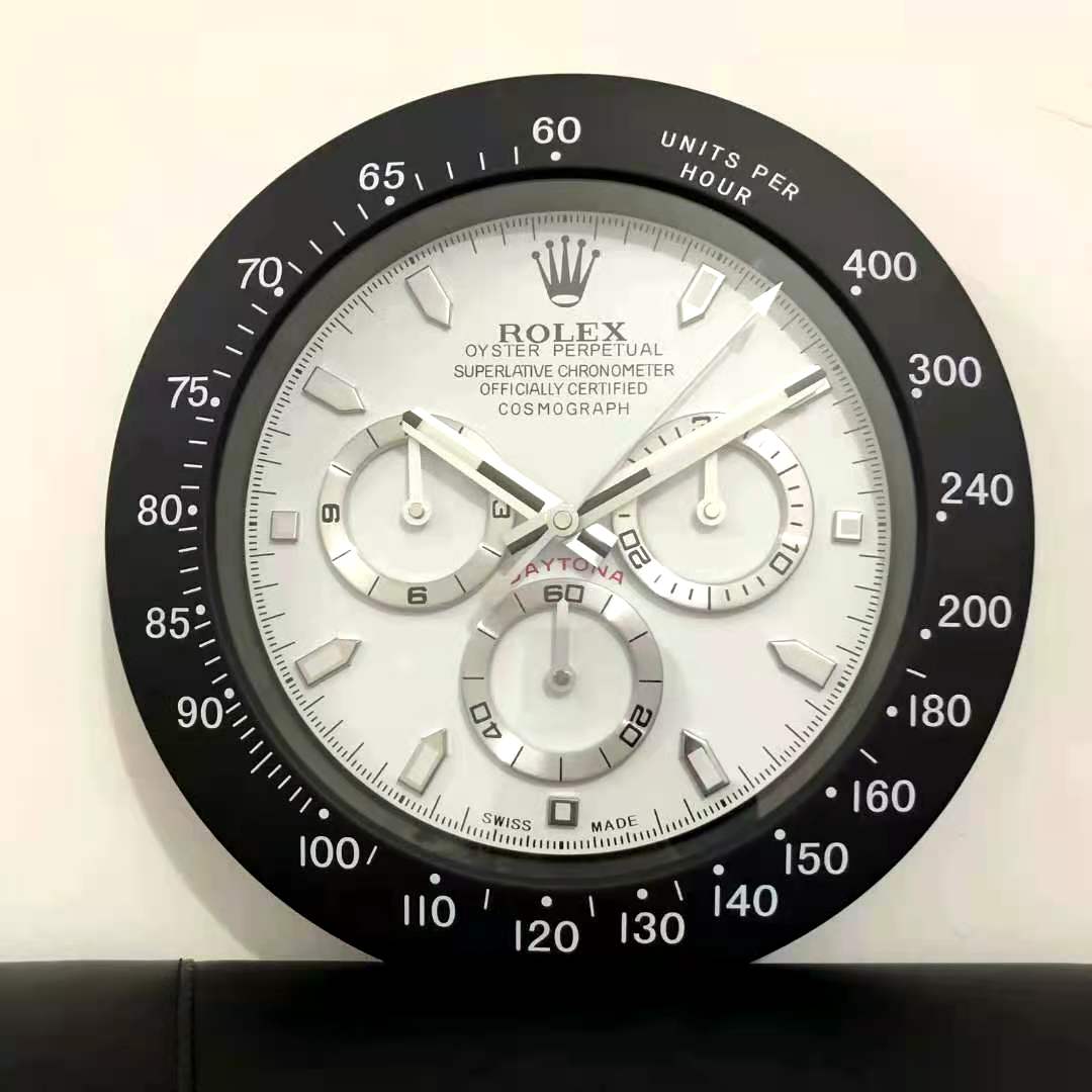 Rolex Wall Clock Chronograph Design Metal Art Wall Clock White Dial With Metal Black Case Home Decor Wall Clocks Inspired By Daytona Series White Makers II Wall decording Clock- Classy Look Clock For Home D cor Wall RLX-WC-787