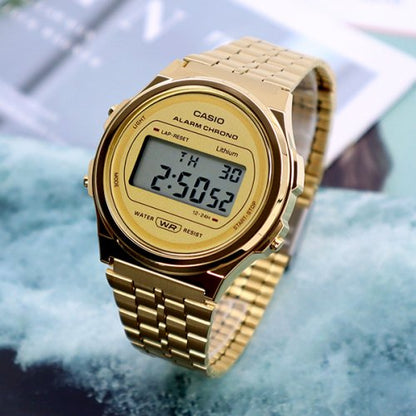 Casio Vintage Digital Men's Watch Casio A171WEG-9AEF Watch alarm timer light Gold stainless steel Strap- Best Gift Unisex young watch