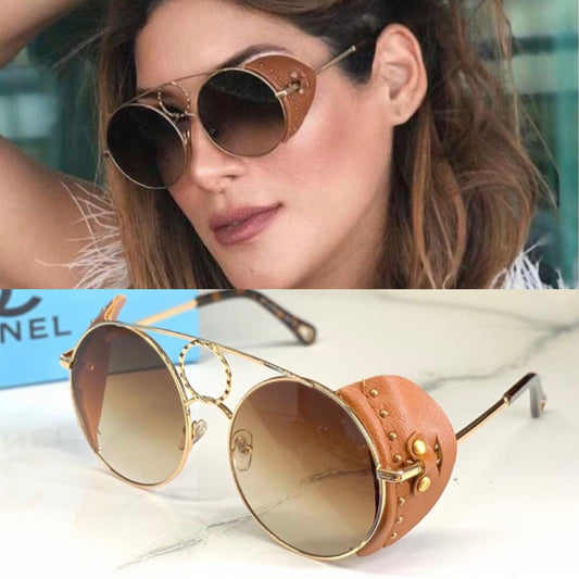 Chanel Brown Color Glass Men's Women's Sunglass With Golden Frame For Men Women's Brown Design Stick Gift Sunglass- Classy Look Sunglass Cha-98