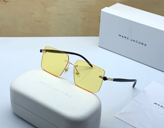 Marc Jacobs Latest Design Heavy Material Yellow Square Rimless lens And Black Frame Sunglass With Black & Color Stick For Men's And Women's OR Girls MJ-901s_Best Stylist Sunglass