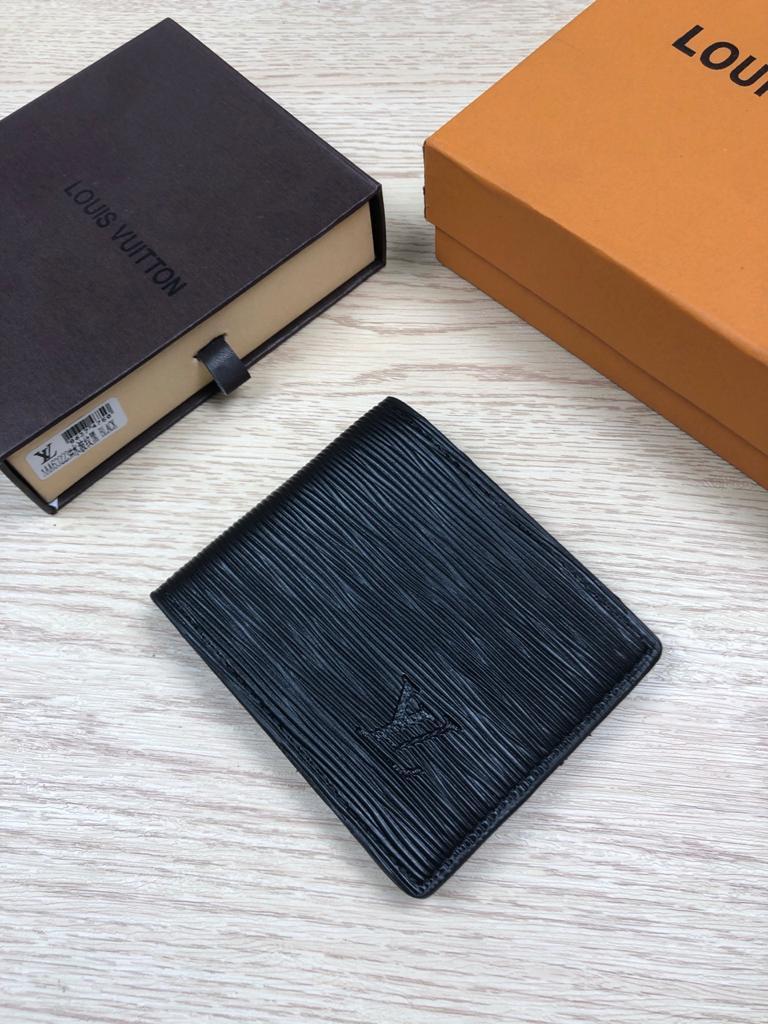 Black Color Men's Wallet For Man Black Wooden Design Leather Gift LV-BB-105