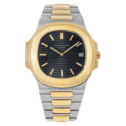 Patek Philippe Nautilus Mad Watch Quartz Movement Black Dial Silver And Gold Strap Dated Watch For Men's-Best Men's Collection PP-3573