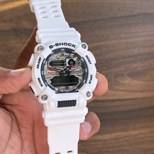 Casio G-Shock Chronograph Digital Mineral Glass Watch GA-900AS-7ADR White Resin Band Men Sports Watch