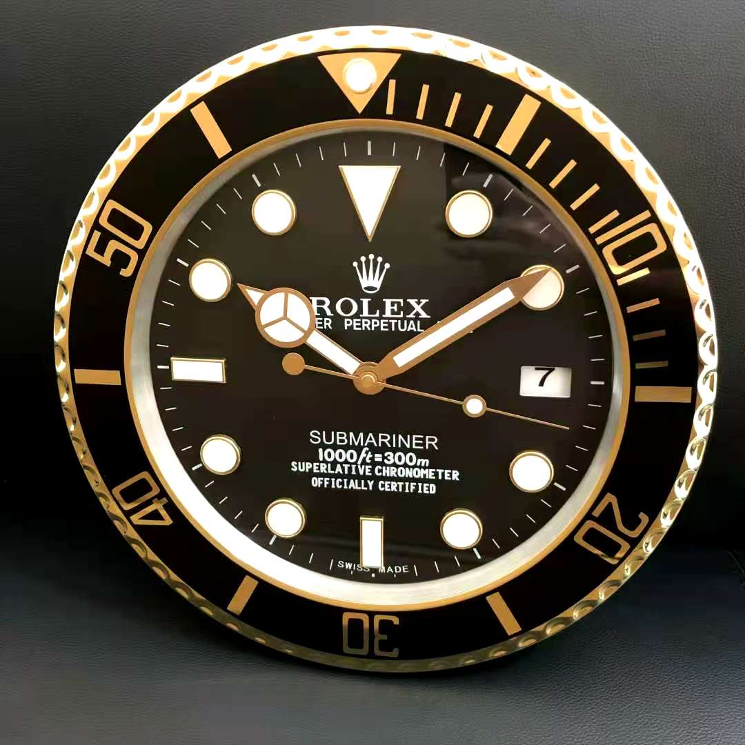 Rolex Wall Clock Quartz Analog Dated Design Metal Art Wall Clock Luminous Function Black Case & Black Dial Metal Home Decor Wall Clocks Inspired By Submariner II Dated Wall decording Clock- Classy Look Clock For Home D cor Wall RLX-WC-801