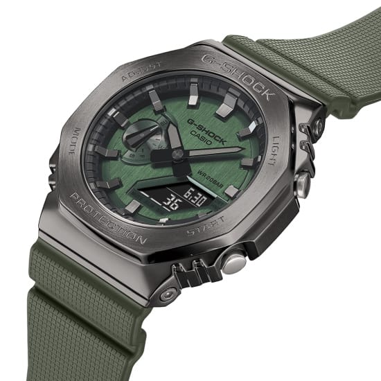 Casio G-Shock Analog Digital Dark Green Belt With Metal Case Men's Watch For Man GM-2100B-3AER Dark Green Color Dial Day And Date Gift Watch