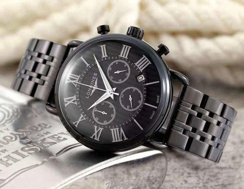 Longines Men's Perpatual Chronograph Black Metal Case Watch For Men's- Best Branded Watch Ever LG-Variants LG-V662