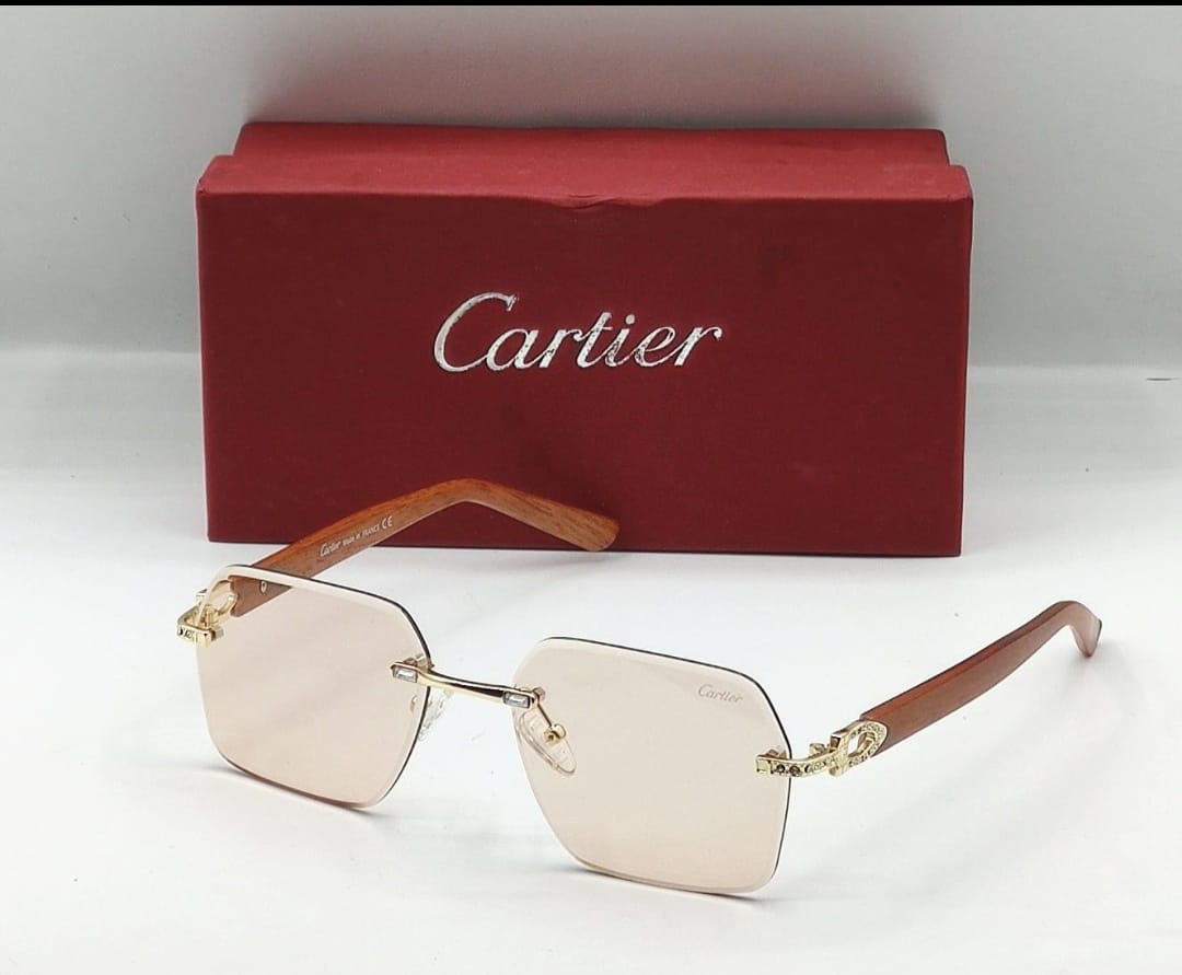 Cartier Rimless Sungalss With Brown Transparent Lense With Brown Stick CRTR-S-701 Sunglass For Men's And Women's Or Girls