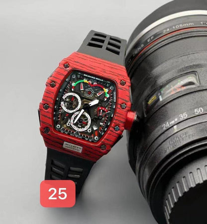 Richard Mille Chronograph Black Strap Red Case Multi Color Dial Men's Watch For Man Date Gift Watch RM50-03/01-BR