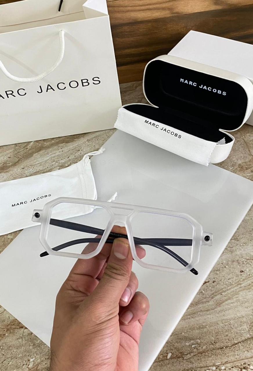 Marc Jacobs Latest Design Mtorcycle Heavy Material Transparent lens And White Color Avitor Frame And Black Stick Sunglass For Men's And Women's OR Girls MJ-9099_Best Stylist Sunglass