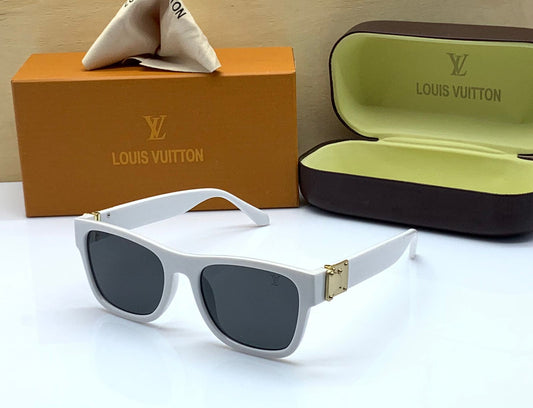 Louis Vuitton Branded Black Glass Men's and Women's Sunglass for Man and Woman or Girls LV-91 White Bold Frame & White Stick- Unisex Gift Sunglass