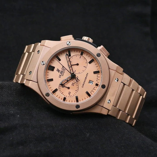 Hublot Big Bang Classic CHRONOGRAPH Magic Bracelet Strap Watch In Rose Gold And Rose Gold Dial Watch 45mm Round Big Bang 5, Formal Watch For Men's HB-RG-89