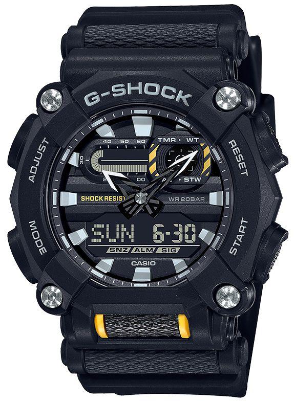 Casio G-Shock Analog Digital Black Belt Watch For Men's GA-900-1ADR - G1057 Black & Yellow Color Dial Day And Date Gift Watch