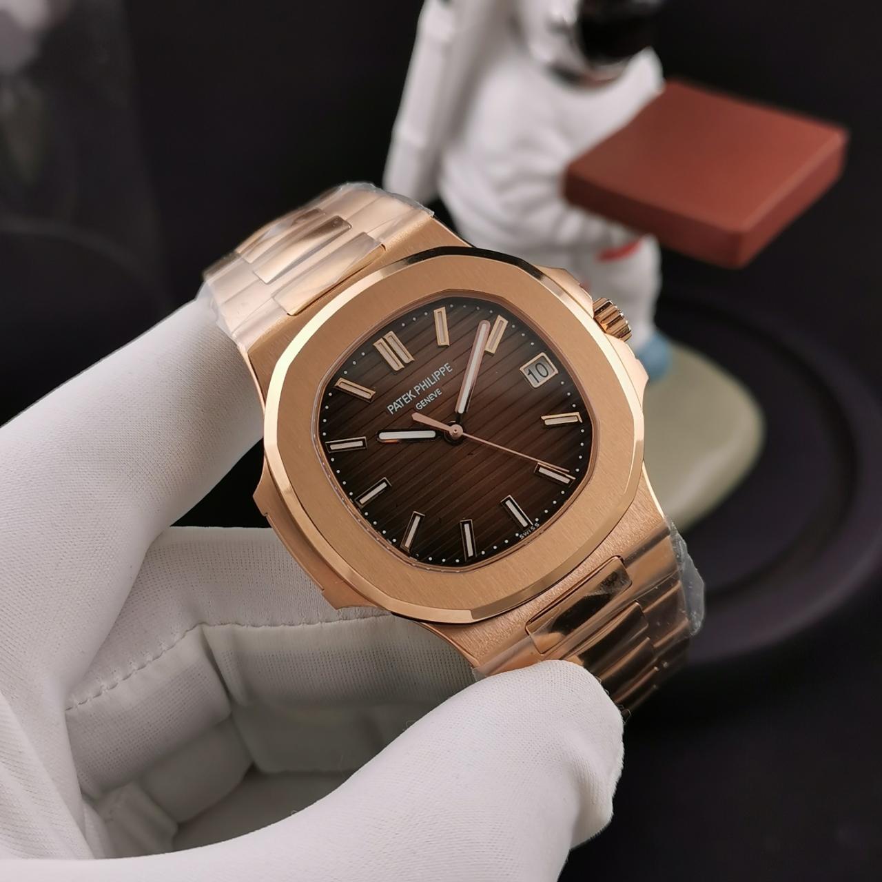 Patek Philippe Nautilus Mad Watch Quartz Movement Rose Gold Strap Dated Watch For Men's-Best Men's Collection PP-6516