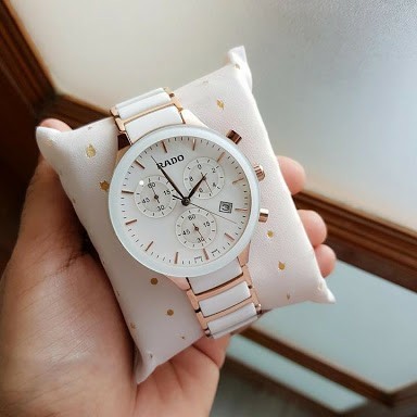 Rado Rado Diamaster Chronograph Women's Or Girls Watch AAA Quality With Chronographs Rose Gold & White Ceramic Case White Dial-Best Gift for Women's R-30130162