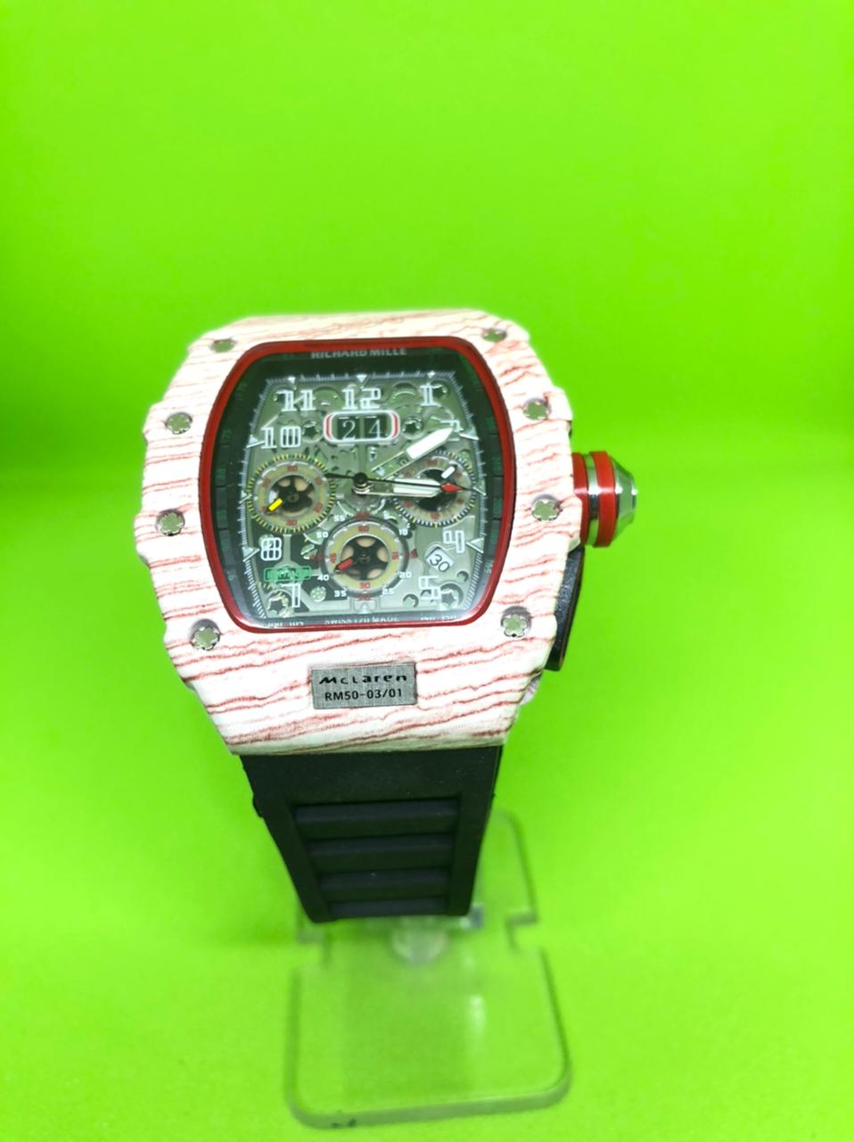 Richard Mille Chronograph Black Strap Wooden Design Case Multi Color Dial Men's Watch For Man Date Gift Watch RM50-99